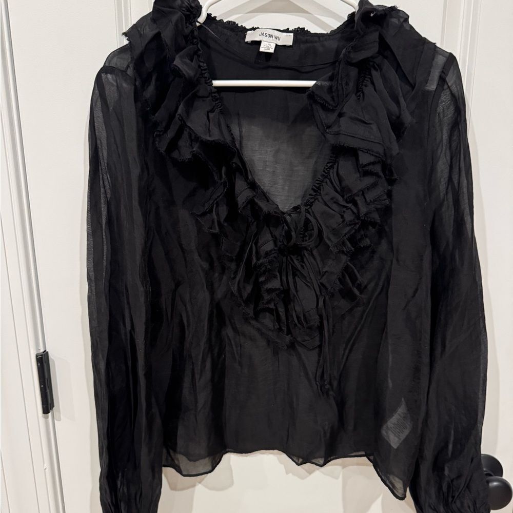 Jason Wu sheer black ruffle blouse